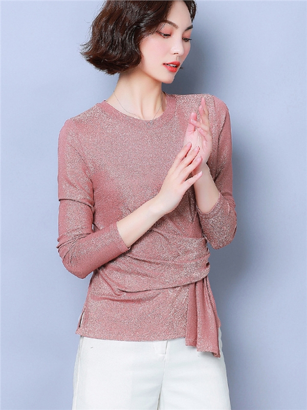 Solid color round neck bottoming shirt women long sleeves - hujoin apparel