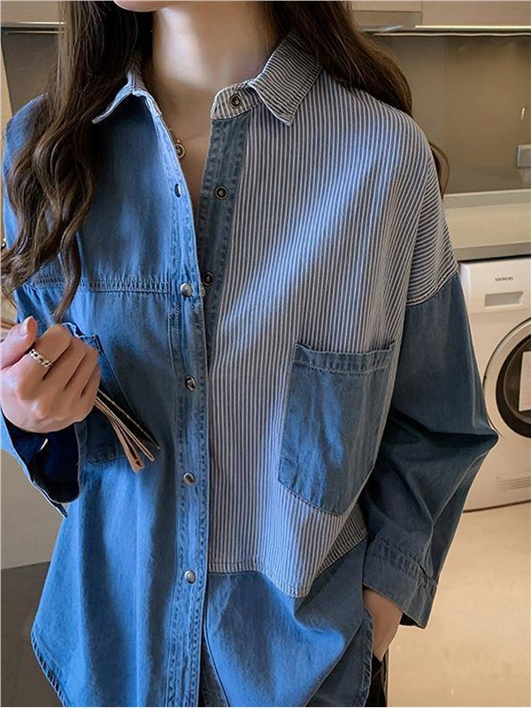 Denim shirt women long-sleeved top shirt jacket - hujoin apparel