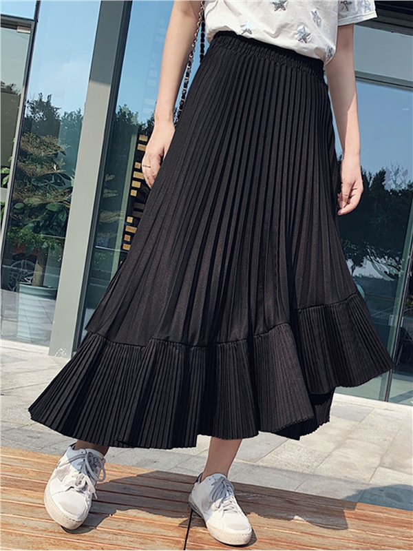 Retro High waist, slim and foreign style, irregular medium length skirt ...