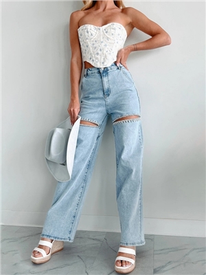 Fashion casual nail drill hole straight women's distressed jeans