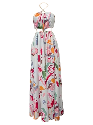 Women summer Big sweep slip dress Floral print long beach dress