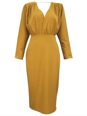 Women's Clothing Sexy Bag Hip Evening Dress Yellow Long-sleeved Dress