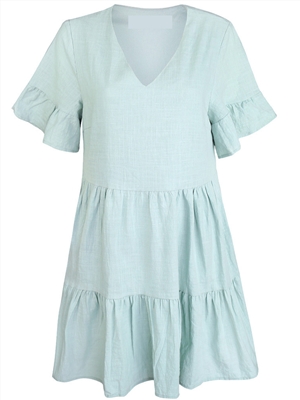 Women's Spring and Summer Solid Color V-neck Short-Sleeved All-match Dress