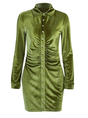 Women's Pleated Slim Shirt Collar Temperament Dress Sexy Elegant Button Slim Dress