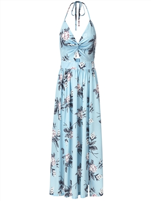 Women's Sling V-neck Chiffon Printed Dress Sexy Split Beach Long Skirt