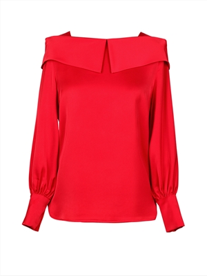 Women's lapel shirt sleeve loose chiffon shirt solid color micro elastic temperament pullover shirt