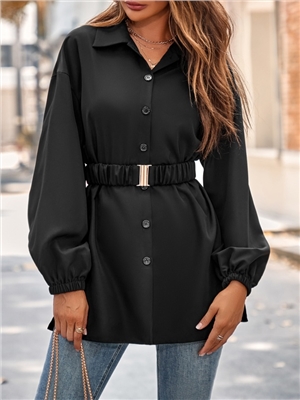 Solid color shirt, single breasted waistband, shirt jacket for women