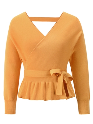 Long sleeve sweater coat autumn winter short sexy V-neck knit top