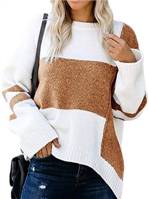 Autumn winter striped sweater crew neck
