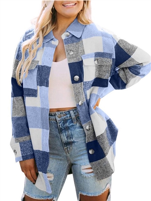 Autumn winter Plaid Shirt single breasted tweed coat