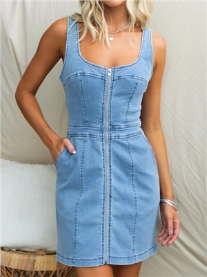 Casual slim fit denim sleeveless dress for women
