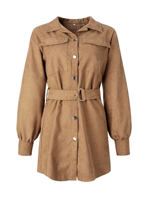 Autumn winter shirt double pocket dress coat