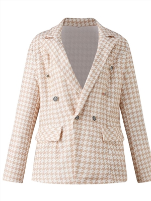 Autumn winter long sleeve suit Plaid double breasted coat