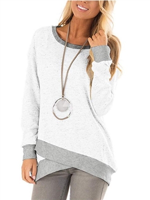 Round neck irregular plus size long sleeved top