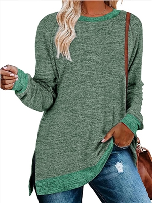 Sleeve crew neck color blocked split top loose casual T-shirt tunic tops