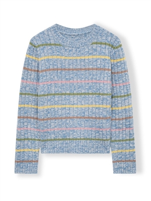 Temperament Round Neck Striped Color blocked Knitted Hoodie Women's Top Sweater