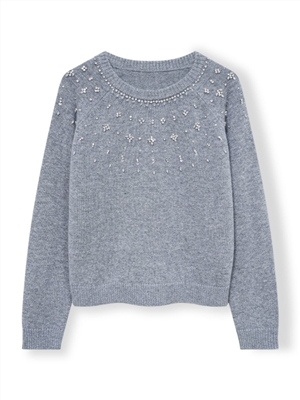 New long sleeved knitted sweater round neck handmade nail drill pullover wool top