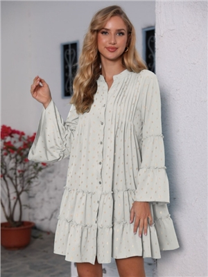 Ladies' printed hot stamping pleated flared sleeve loose dress