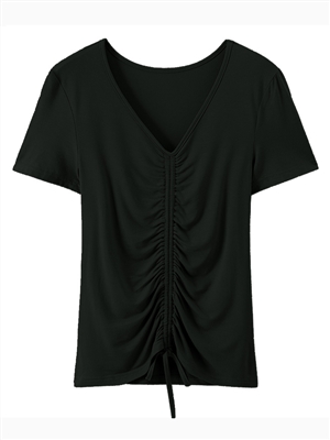 Women's Drawstring Pure Color Short Sleeve T-shirt Women's Short Navel Bare Korean Waist Top