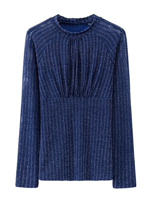 Mesh high-neck bottoming shirt women's inner long-sleeved t-shirt pleated waist shiny shiny silk tights