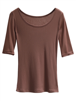 Solid color basic round neck mesh bottoming shirt