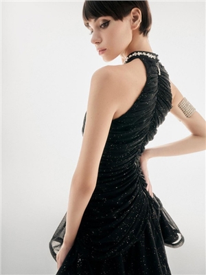 Small formal dress, waist cinching to show off figure, rhinestone light luxury, spicy girl hanging neck, A-line skirt