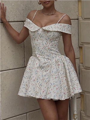 New fashionable temperament floral French palace sweet suspender dress