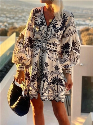 Ladies' fashionable printed beach loose short dress