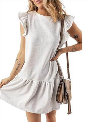 Round neck ruffle sleeves fashionable casual dress