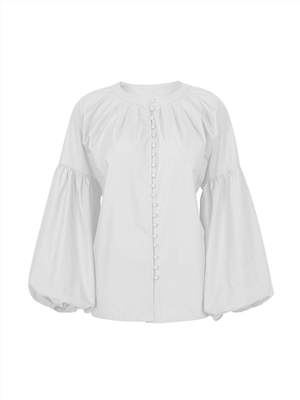 Lantern sleeve white button shirt women loose French fashion temperament shirt