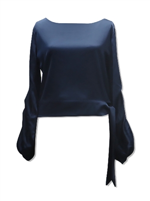 Women's satin long-sleeved solid color round neck loose blouse with lantern sleeve shirt