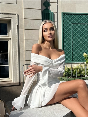 Single neck long sleeved high waisted slimming pleated A-line solid color dress for women