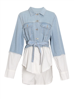 Female Spring New Temperament Casual Lapel Single-breasted Lace Contrast Stitching Thin Denim Jacket