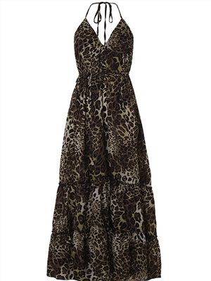 Women leopard print beach sexy suspender dress