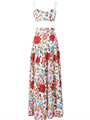 Women Summer Sexy suspender Floral print dress suits