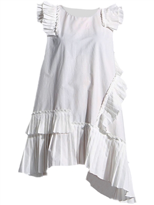 Women Irregular pleated A-line big swing dress ruffled chic dress