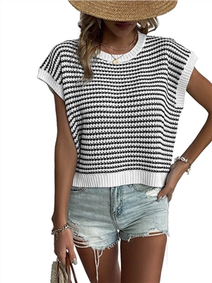 Versatile striped knitted vest with personalized contrasting color splicing women's pullover
