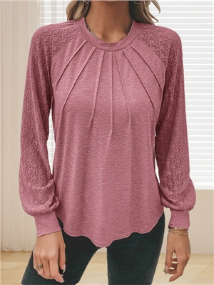 Loose lace round neck long sleeved T-shirt for women