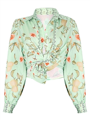 Women's Spring and Summer Single-breasted Holiday Style Casual All-match Floral Print Shirt Top