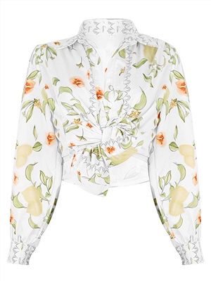 Women's Spring and Summer Single-breasted Holiday Style Casual All-match Floral Print Shirt Top