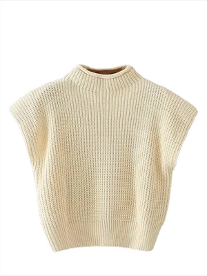 Women's fashion sleeveless vest sweater high-necked knit waistcoat