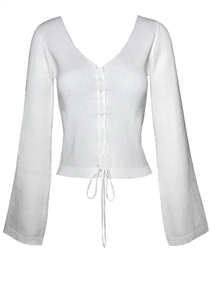 V-neck drawstring cropped sweater