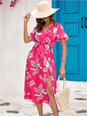 Summer printed slit long skirt dress, popular women's clothing