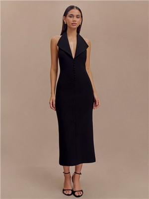 Sexy, fashionable, slim fit, long skirt with hanging neck, V-neck, backless, slit dress