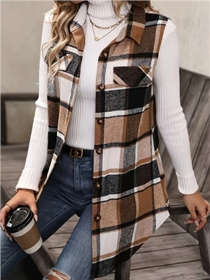 Ins style fashion plaid sleeveless vest loose jacket