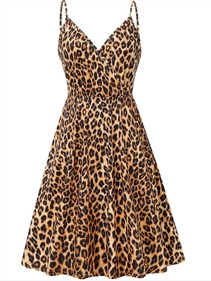 Women Pocket sexy leopard print slip dress