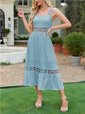 Solid color hollow lace sleeveless suspender dress for women in summer