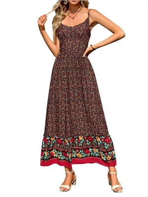 Summer long waistband Bohemian V-neck lace floral dress