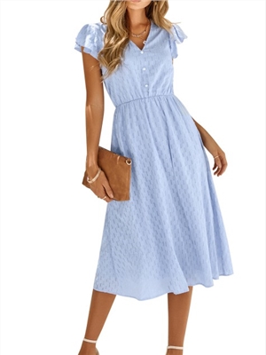 Summer casual plain V-neck waist dress