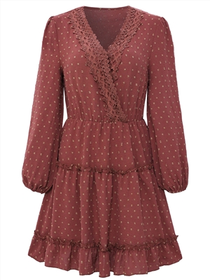 Autumn and winter long-sleeved A-shaped V-neck looks thin dress